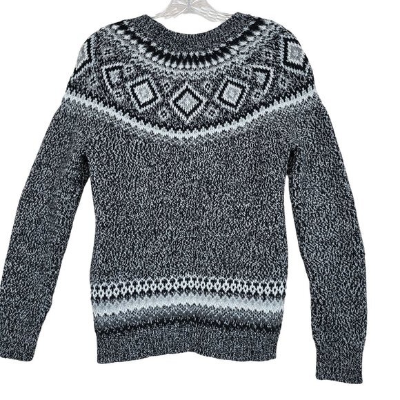 Old Navy Fair Isle Knit Chunky Sweater Women M Long Sleeve Crew Neck Black Gray - Picture 2 of 7